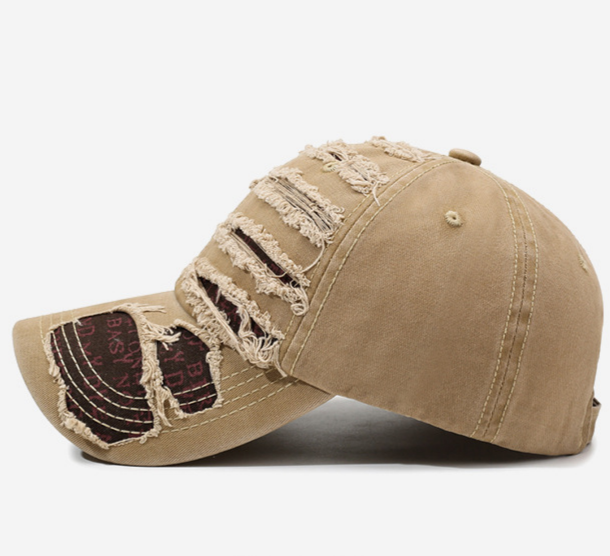 Distressed Vintage Wash Cotton Baseball Cap - Khaki - 5