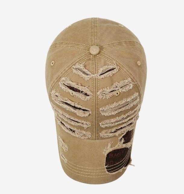 Distressed Vintage Wash Cotton Baseball Cap - Khaki - 7