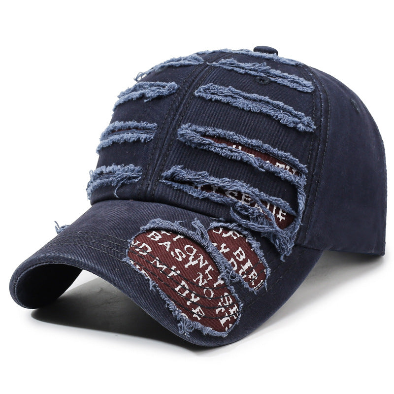 Distressed Vintage Wash Cotton Baseball Cap - NavyBlue
