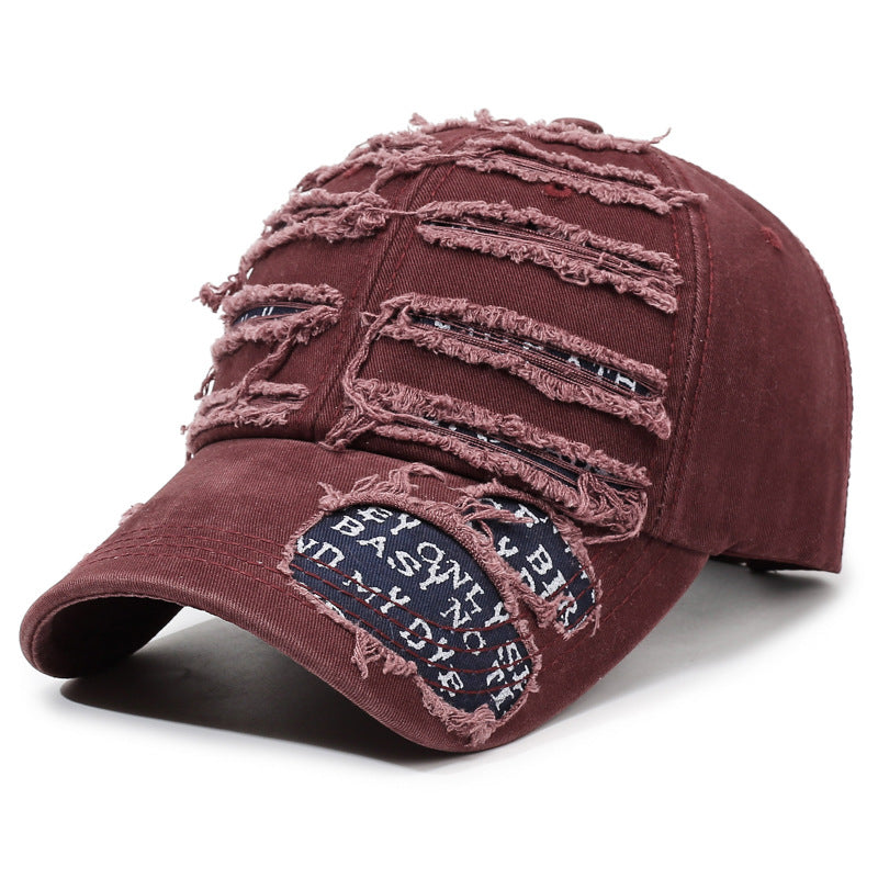 Distressed Vintage Wash Cotton Baseball Cap - Red