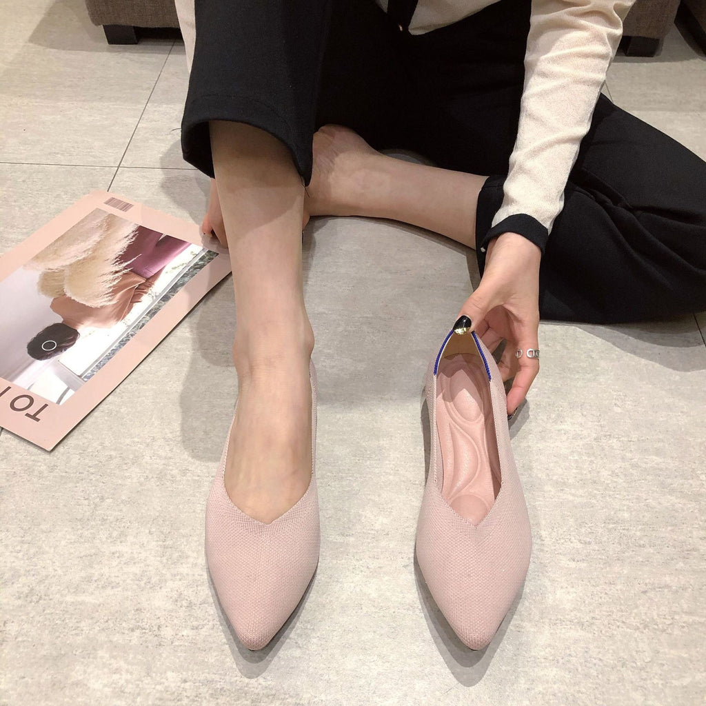 Foldable V-Cut Pointed Toe Knit Flats