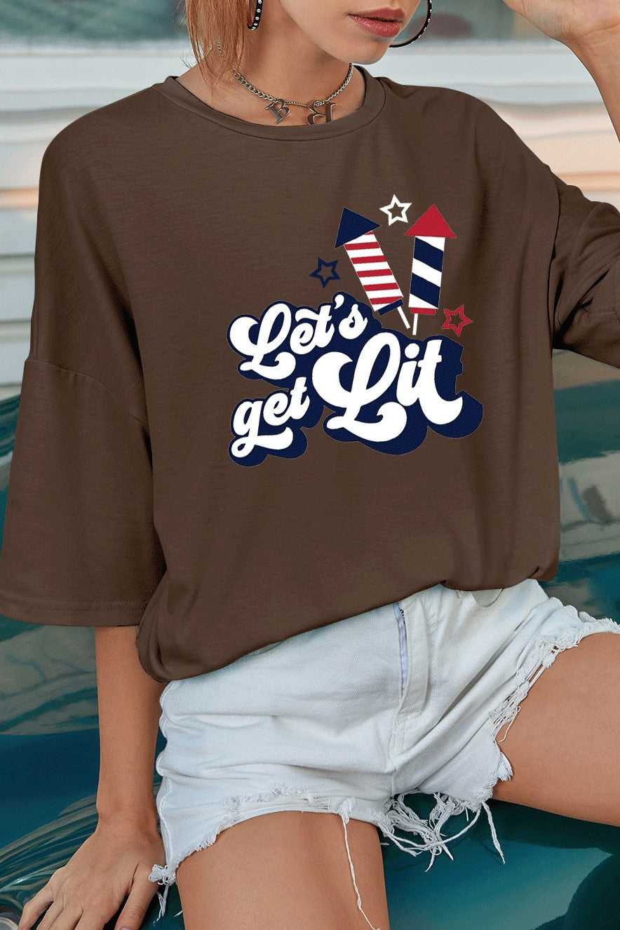 Firework Graphic Oversized Cotton Tee - Coffee