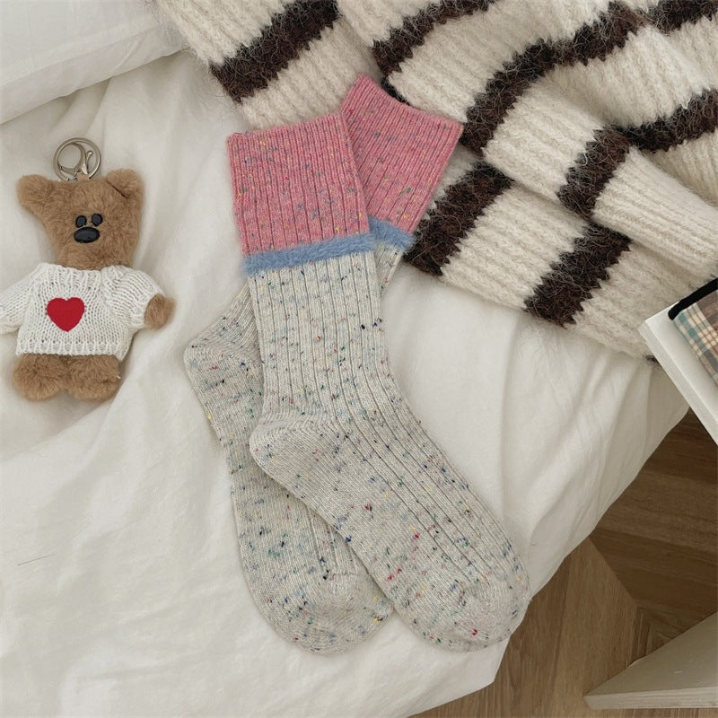 Speckled Stripe Cosy Crew Socks - Pink
