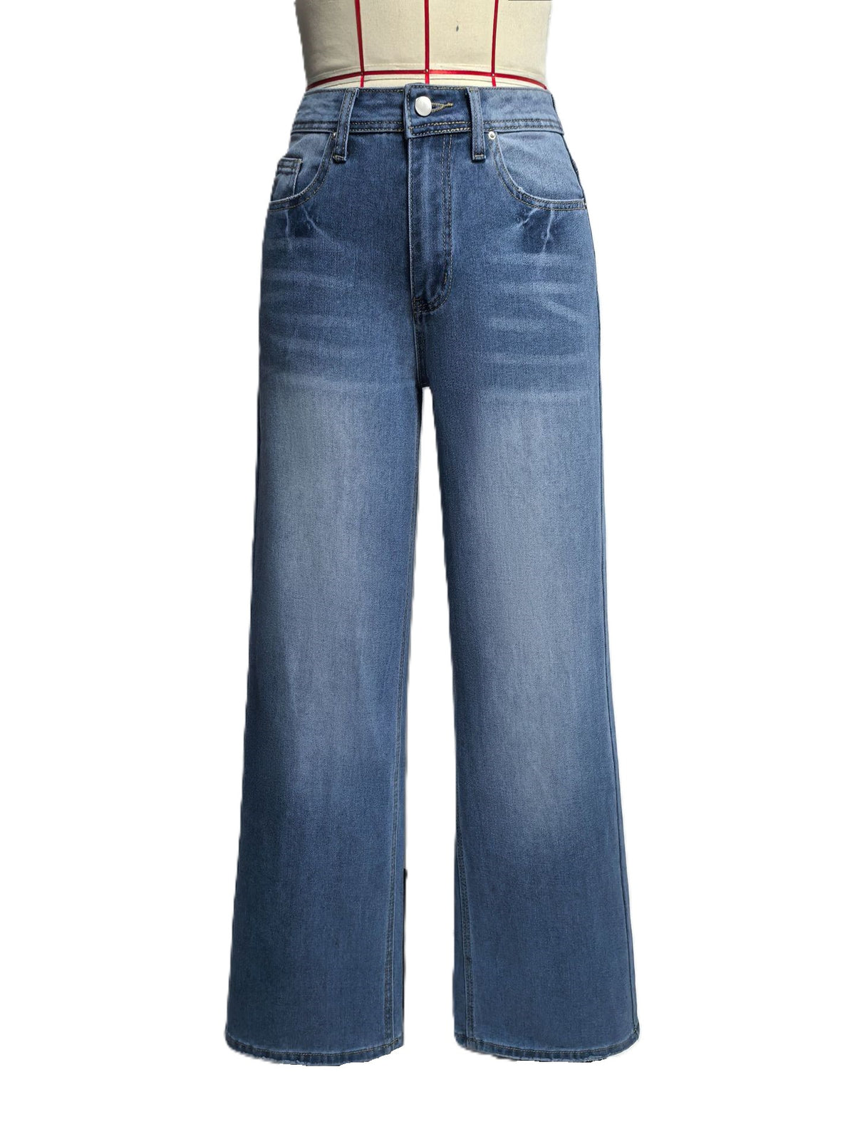 Faded Wash High Waist Wide Leg Jeans - Blue
