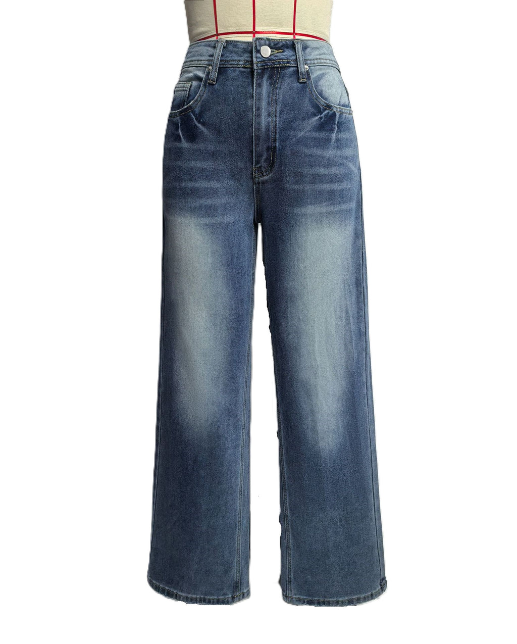 Faded Wash High Waist Wide Leg Jeans - DarkBlue