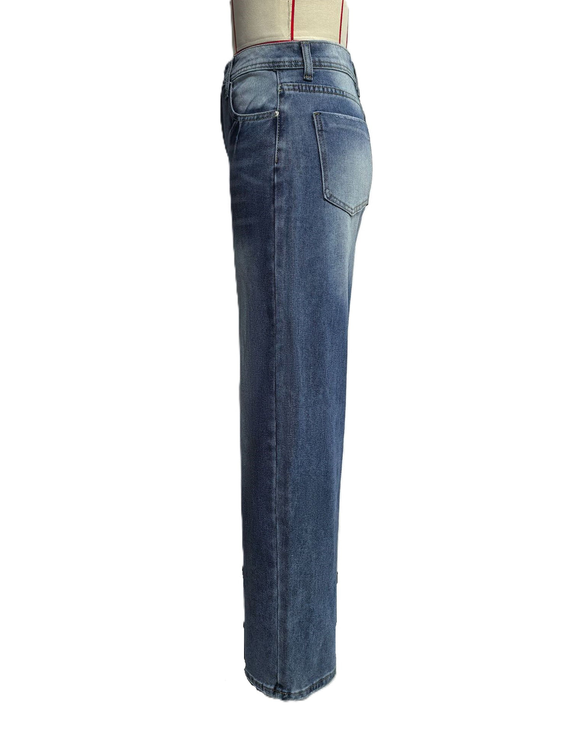 Faded Wash High Waist Wide Leg Jeans - DarkBlue - 1