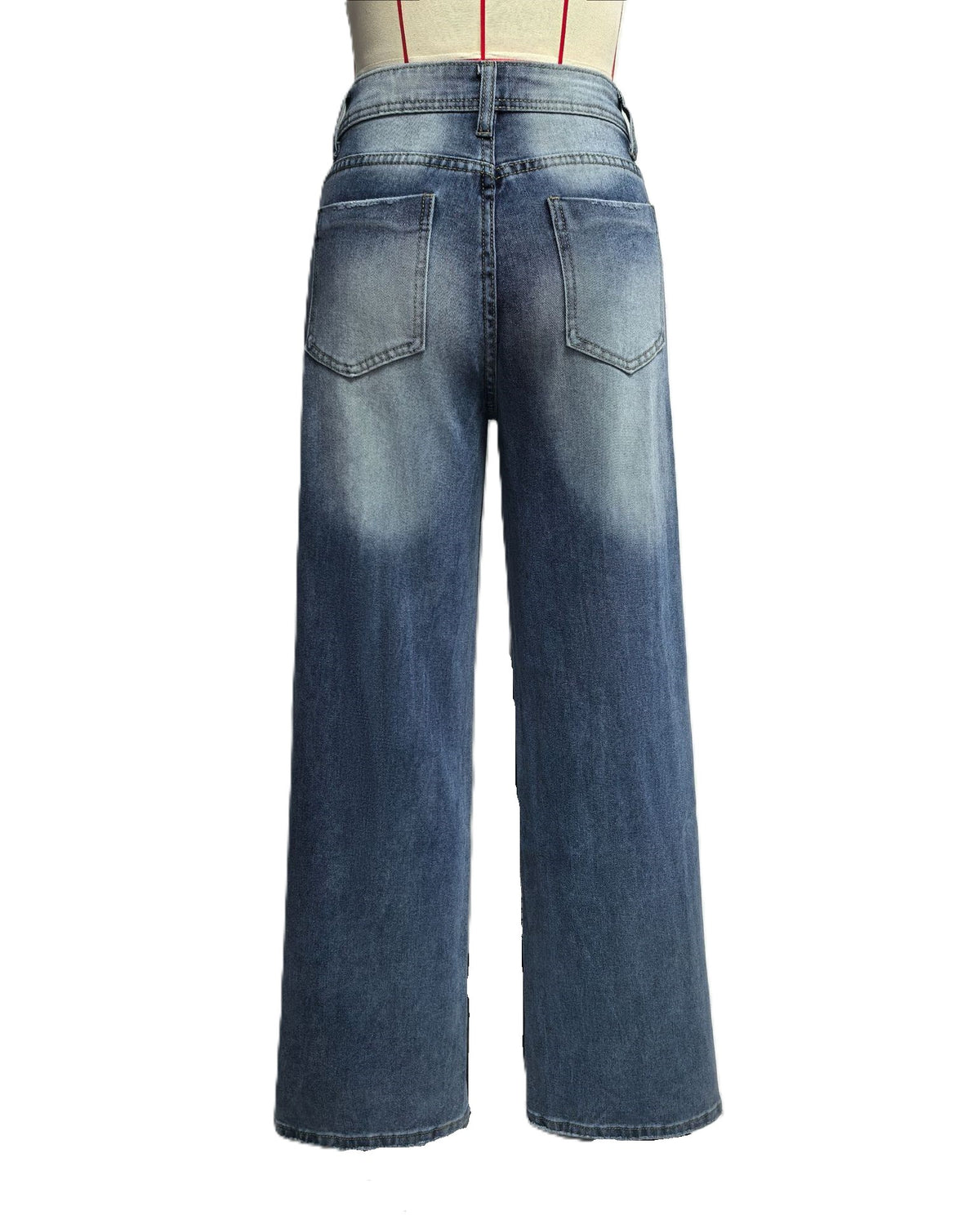 Faded Wash High Waist Wide Leg Jeans - DarkBlue - 2