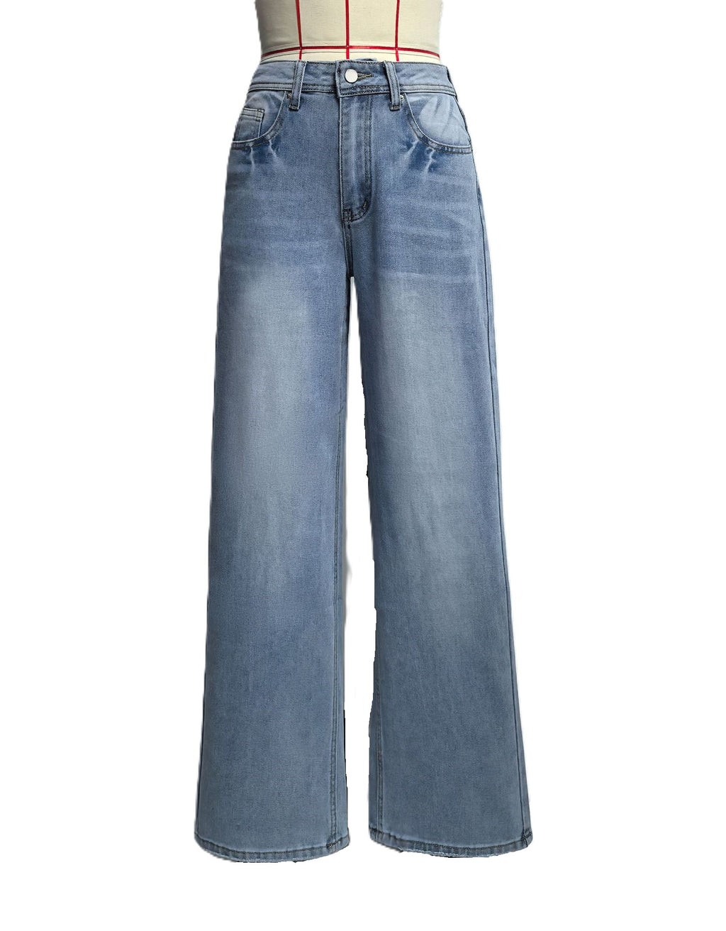 Faded Wash High Waist Wide Leg Jeans - LtBlue - 1