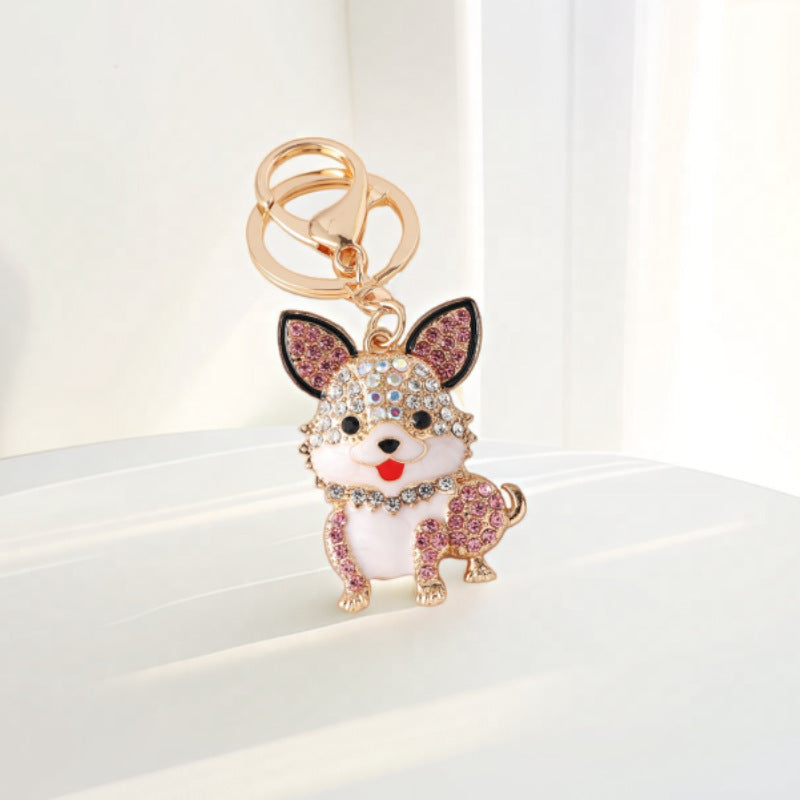Rhinestone Puppy Charm Bag Pendant - Pink