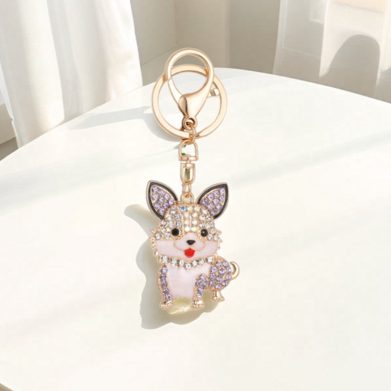 Rhinestone Puppy Charm Bag Pendant - Purple