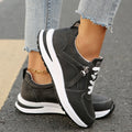 Faux Leather Side Zip Lace-Up Wedge Sneakers - Charcoal