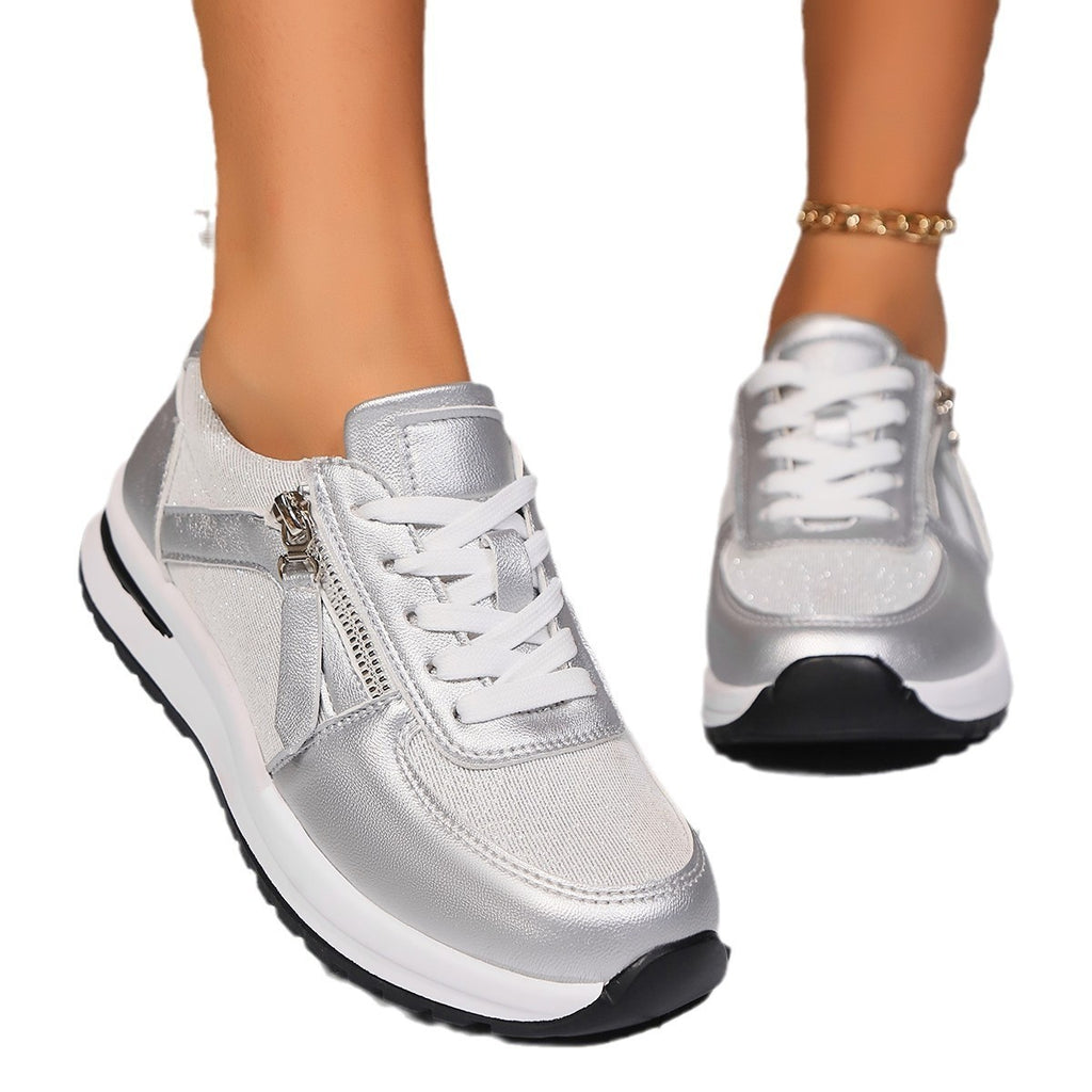 Faux Leather Side Zip Lace-Up Wedge Sneakers