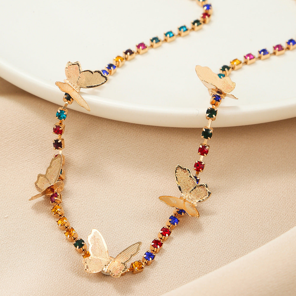 Rainbow Crystal Butterfly Choker Necklace - Color