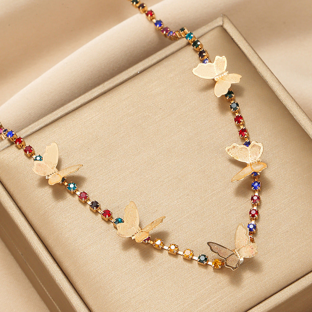 Rainbow Crystal Butterfly Choker Necklace - Color - 1