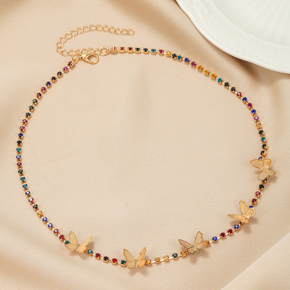 Rainbow Crystal Butterfly Choker Necklace - Color - 2