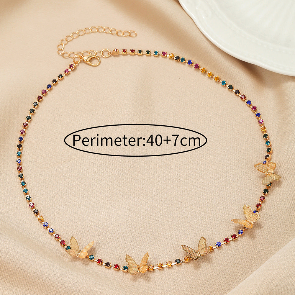 Rainbow Crystal Butterfly Choker Necklace - Color - 3