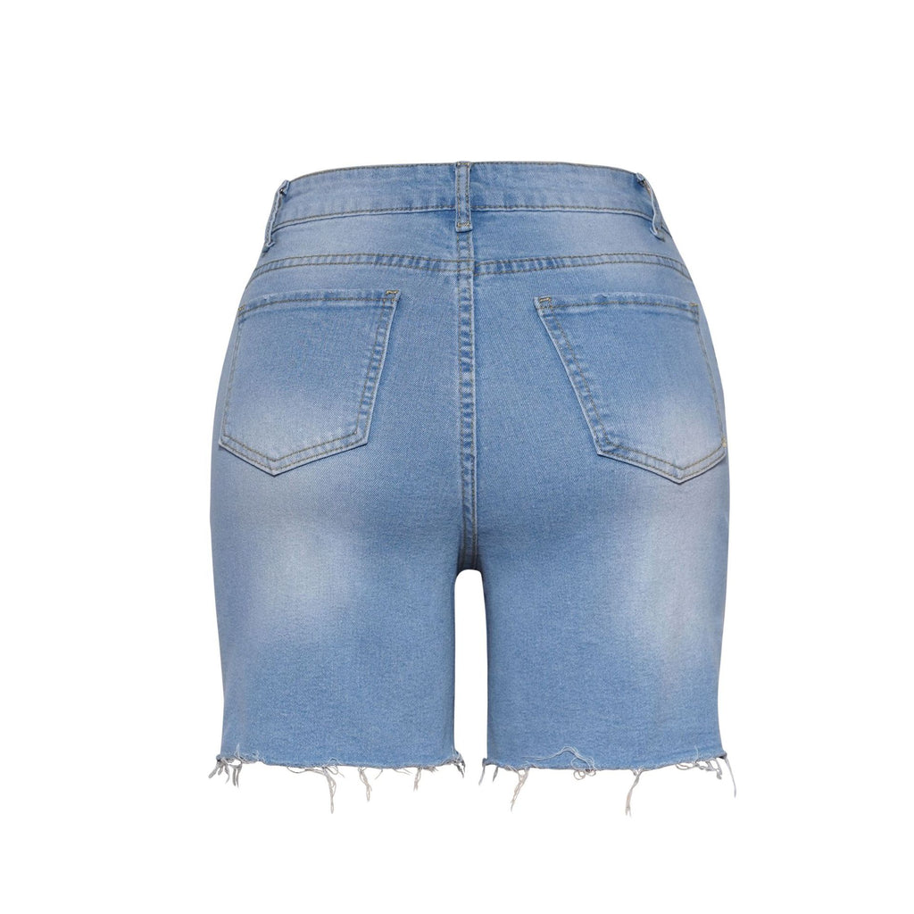 High Waist Ripped Raw Hem Denim Shorts - view 1