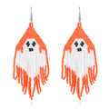 Pumpkin Ghost Seed Bead Fringe Earrings - Orange