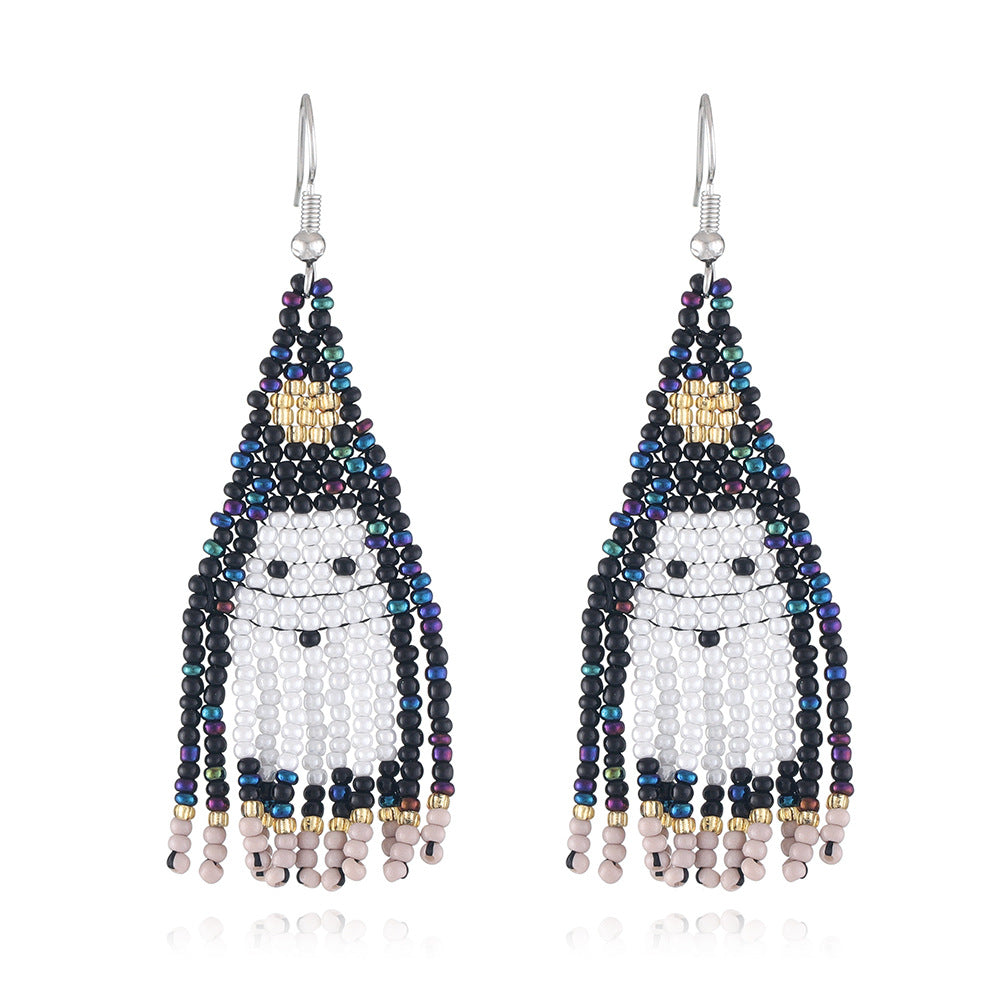 Pumpkin Ghost Seed Bead Fringe Earrings - White - 2