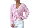 Bow Embellished Cable Knit Cardigan - Pink
