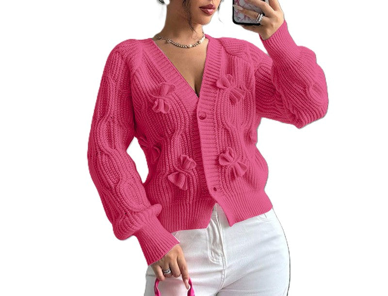 Bow Embellished Cable Knit Cardigan - view 1