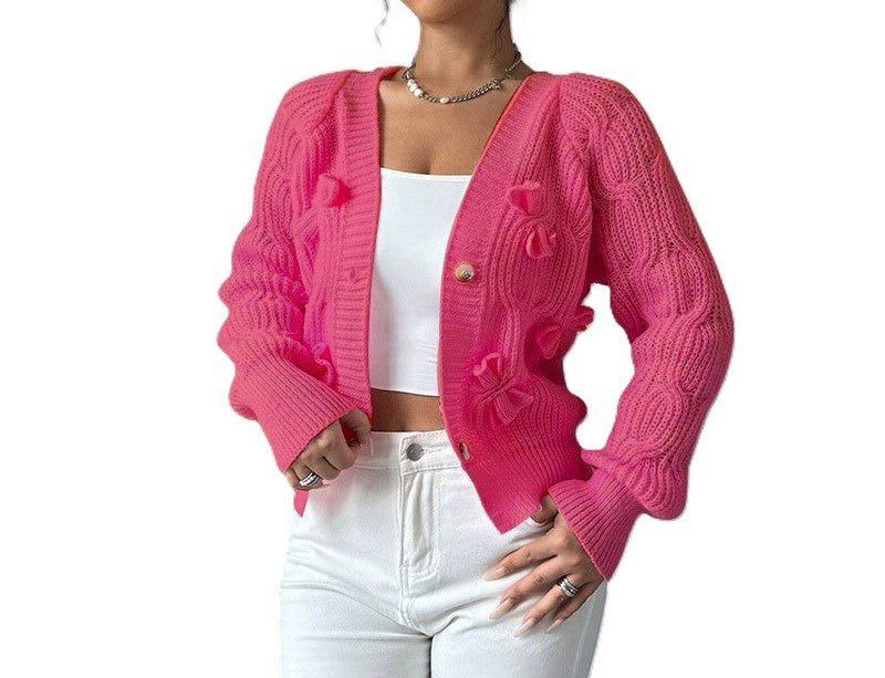 Bow Embellished Cable Knit Cardigan - view 2
