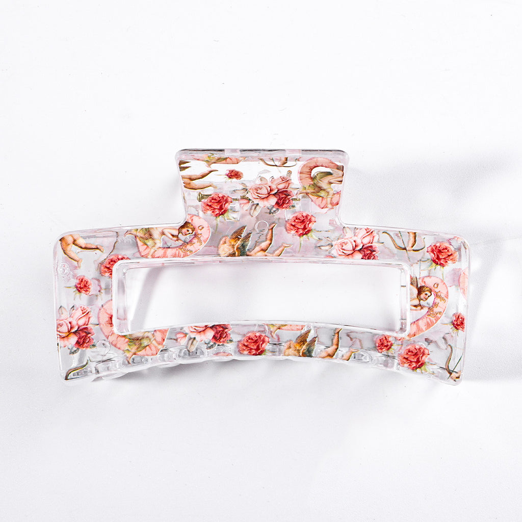 Valentine Print Rectangle Claw Clips And Scrunchies - Rose