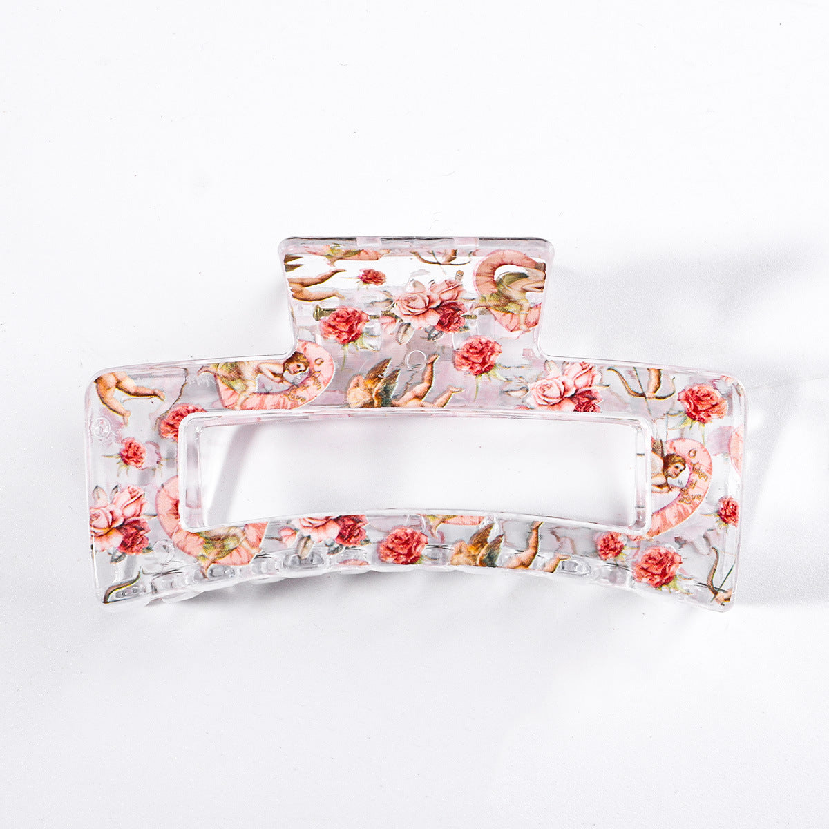 Valentine Print Rectangle Claw Clips And Scrunchies - Rose