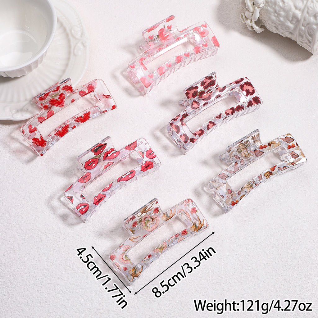Valentine Print Rectangle Claw Clips And Scrunchies
