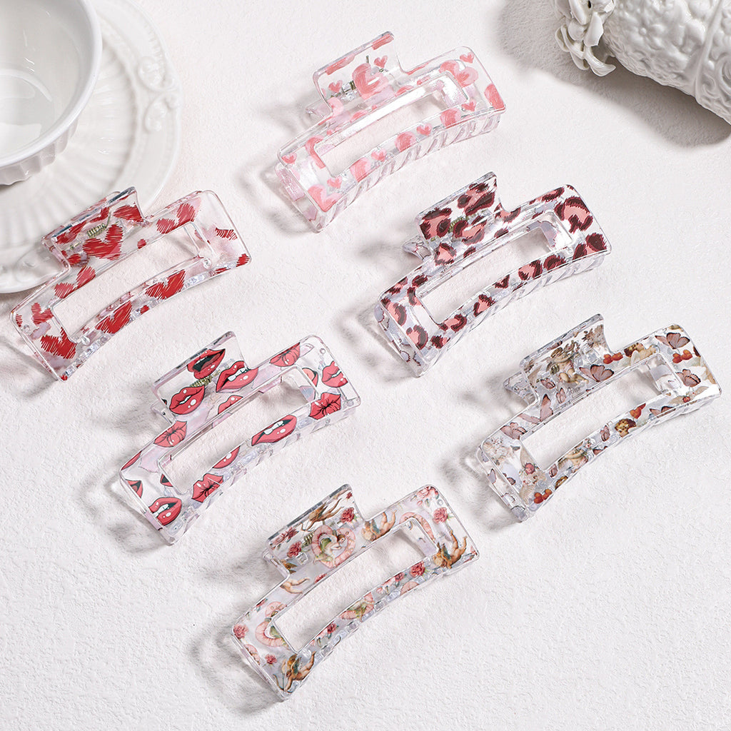 Valentine Print Rectangle Claw Clips And Scrunchies - view 1