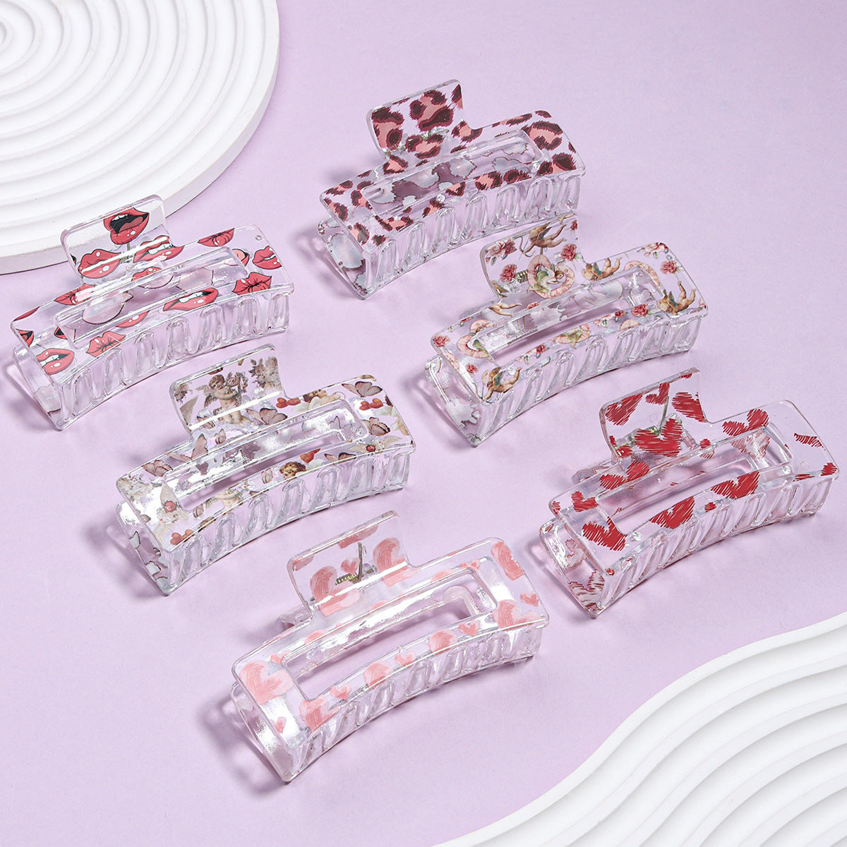 Valentine Print Rectangle Claw Clips And Scrunchies - view 3