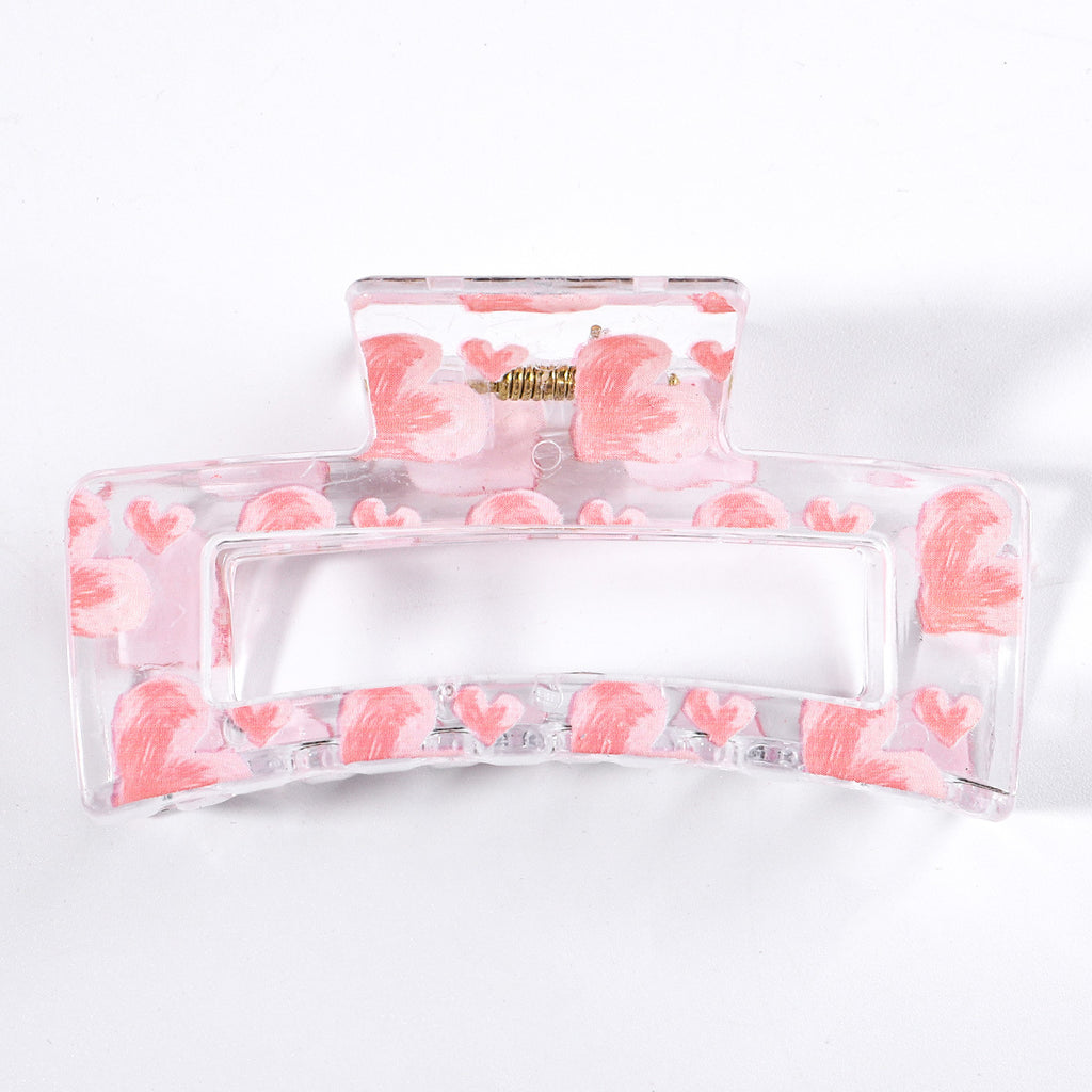 Valentine Print Rectangle Claw Clips And Scrunchies - pinklove