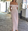 Polka Dot Off Shoulder Ruffle Maxi Dress - White