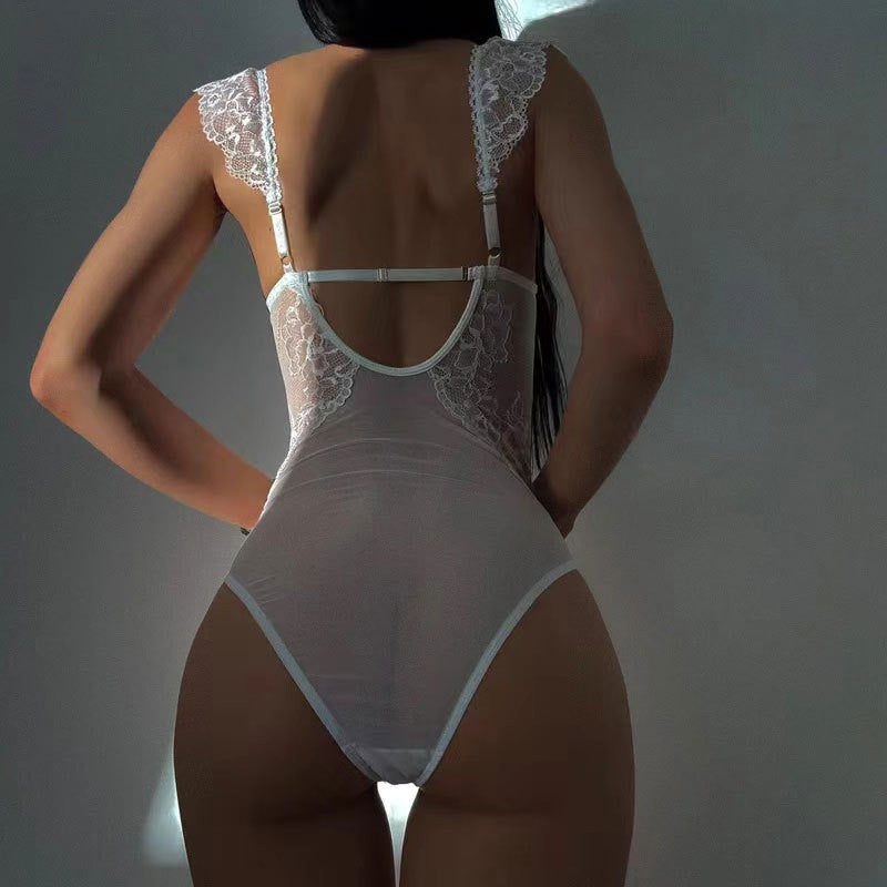 Floral Lace Underwire Sheer Mesh Bodysuit