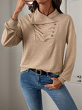 Ruched Stand Collar Button Blouse - Khaki