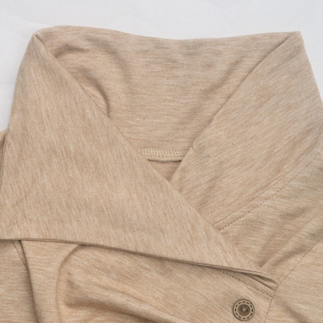 Ruched Stand Collar Button Blouse - Khaki - 4