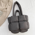Puffy Quilted Nylon Shoulder Tote Bag - Grey