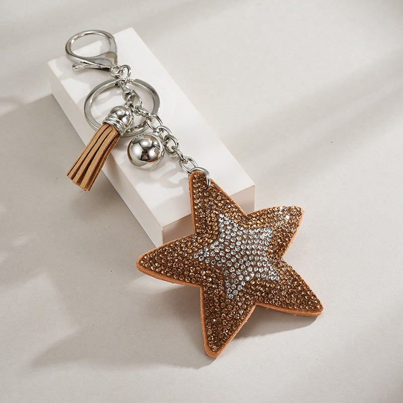 Rhinestone Star Tassel Keychain Bag Charm - Gold