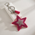 Rhinestone Star Tassel Keychain Bag Charm - Rose-Red