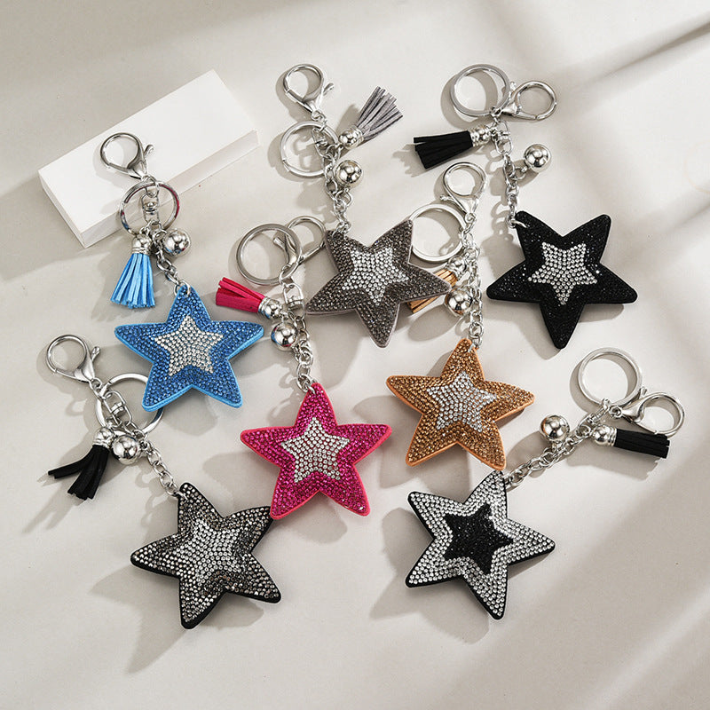 Rhinestone Star Tassel Keychain Bag Charm