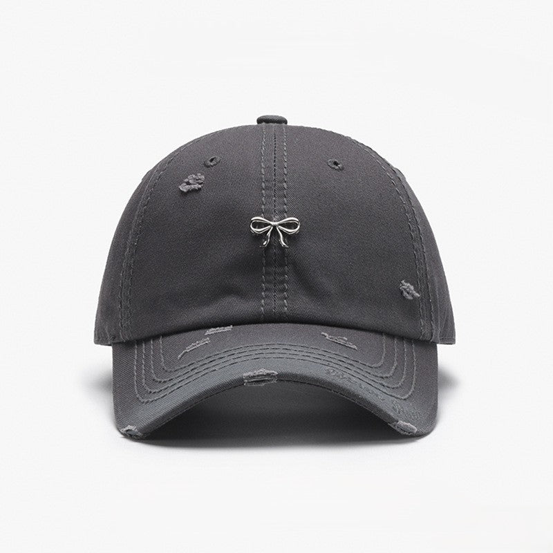 Distressed Bow Embroidered Baseball Cap