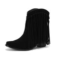 Whipstitch Fringe Pointed Toe Ankle Boots - Black