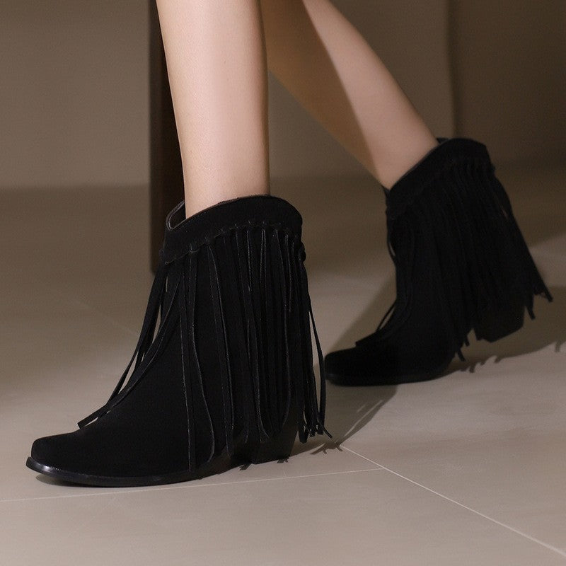 Whipstitch Fringe Pointed Toe Ankle Boots