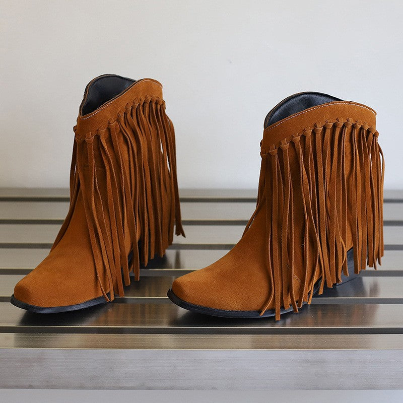 Whipstitch Fringe Pointed Toe Ankle Boots