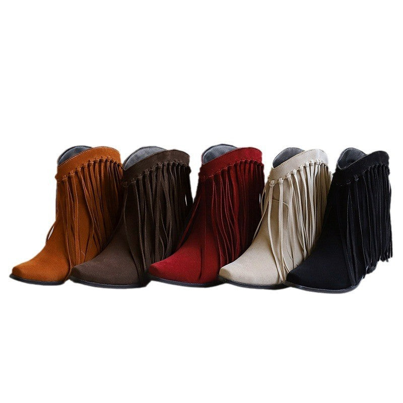 Whipstitch Fringe Pointed Toe Ankle Boots