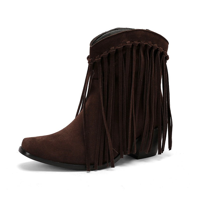 Whipstitch Fringe Pointed Toe Ankle Boots