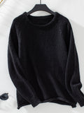 Soft Knit Crewneck Drop Shoulder Sweater - Black