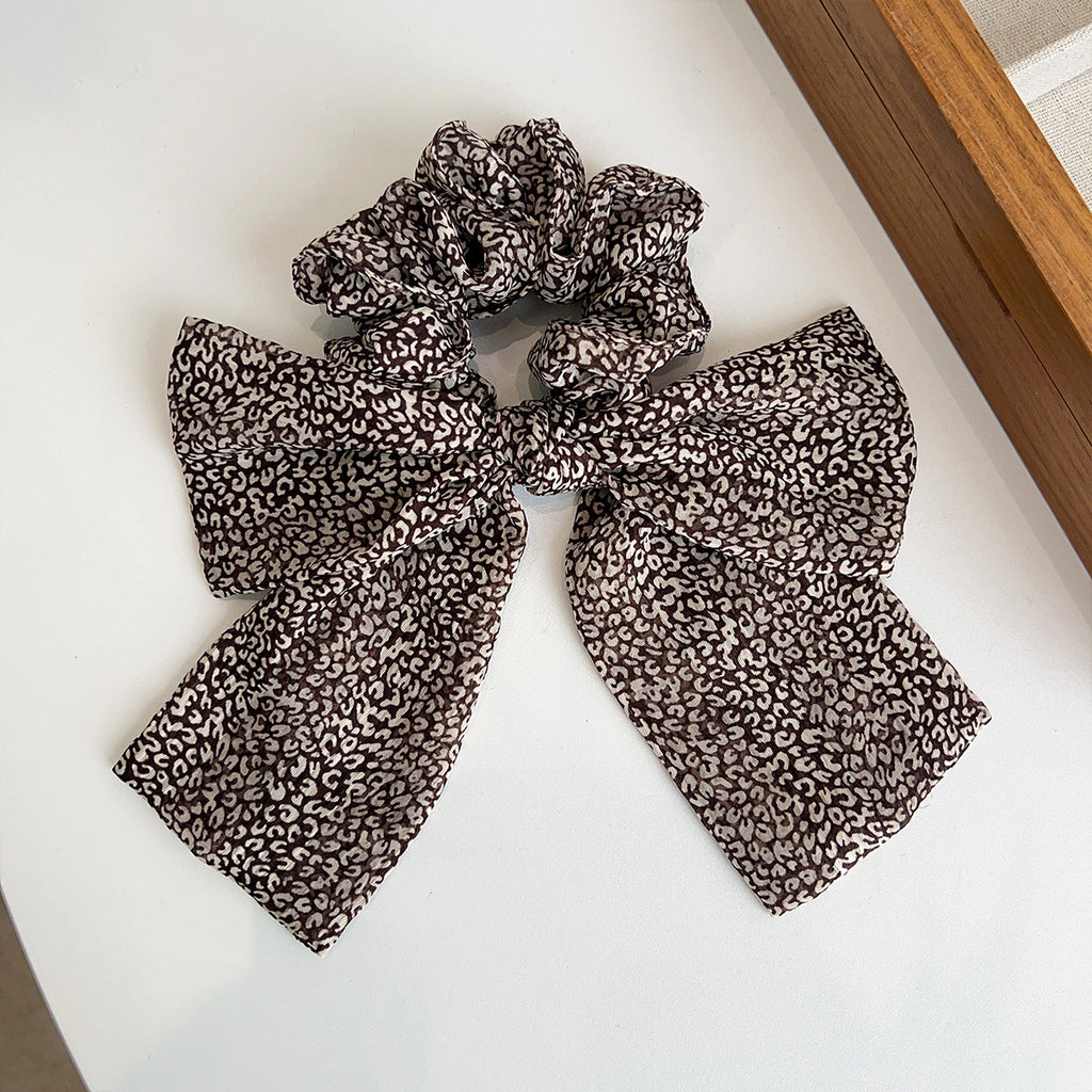 Long Tail Bow Scrunchie in Leopard and Dot Prints - C5