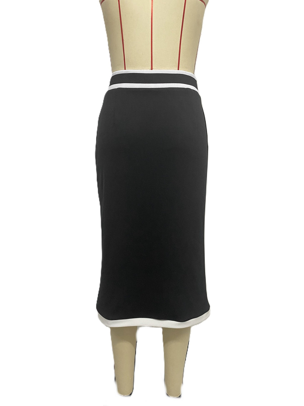 Contrast Trim High Waist Pencil Midi Skirt - Black - 1