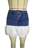 Eyelet Lace Hem Denim Mini Skirt - Blue